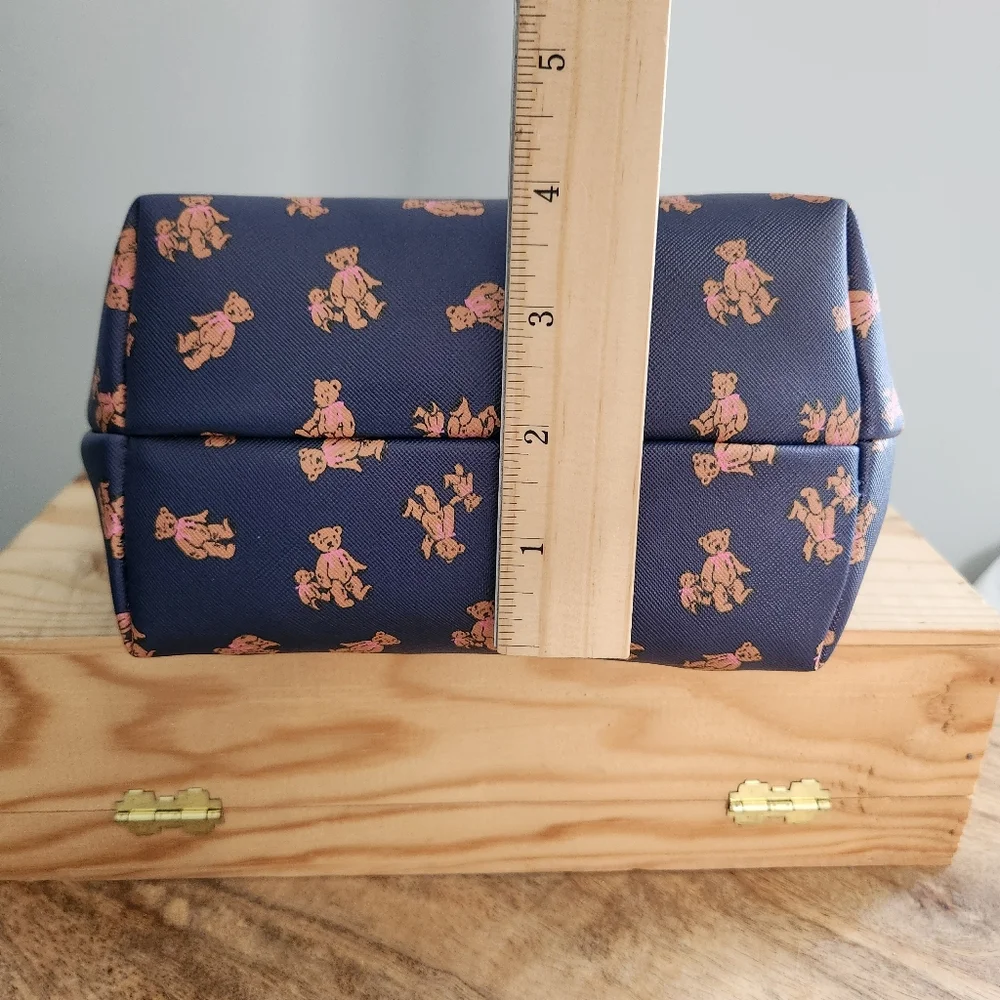 Dwell Studio Navy Teddy Print Cosmetic Zip Pouch NWT